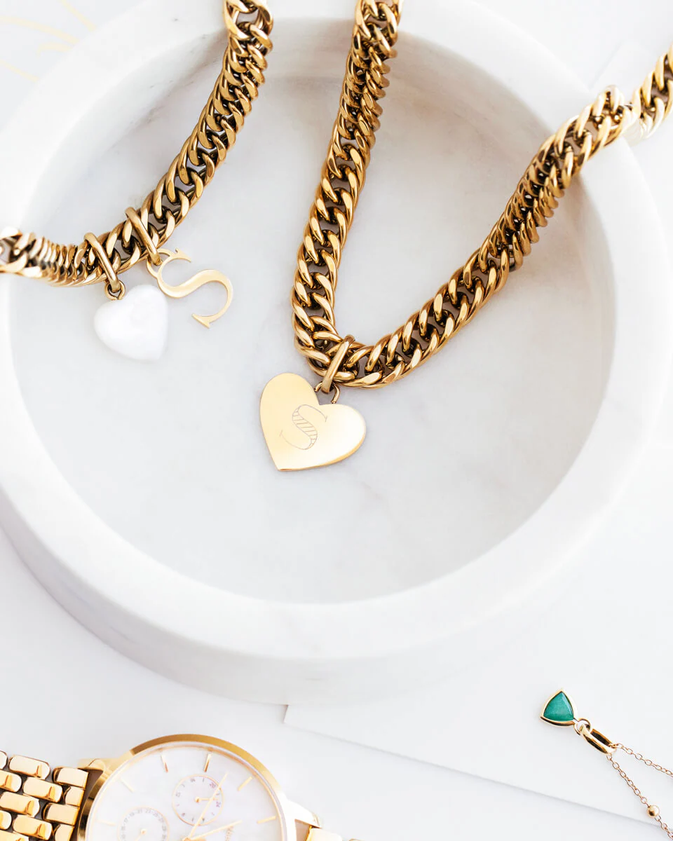 Heart Curb Chain Necklace (Gold) - Image 5