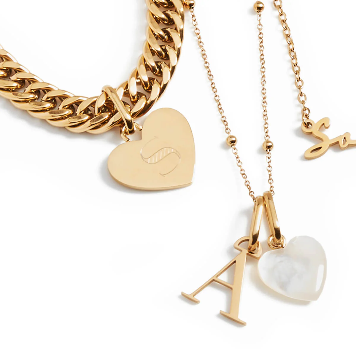 Heart Curb Chain Necklace (Gold) - Image 7