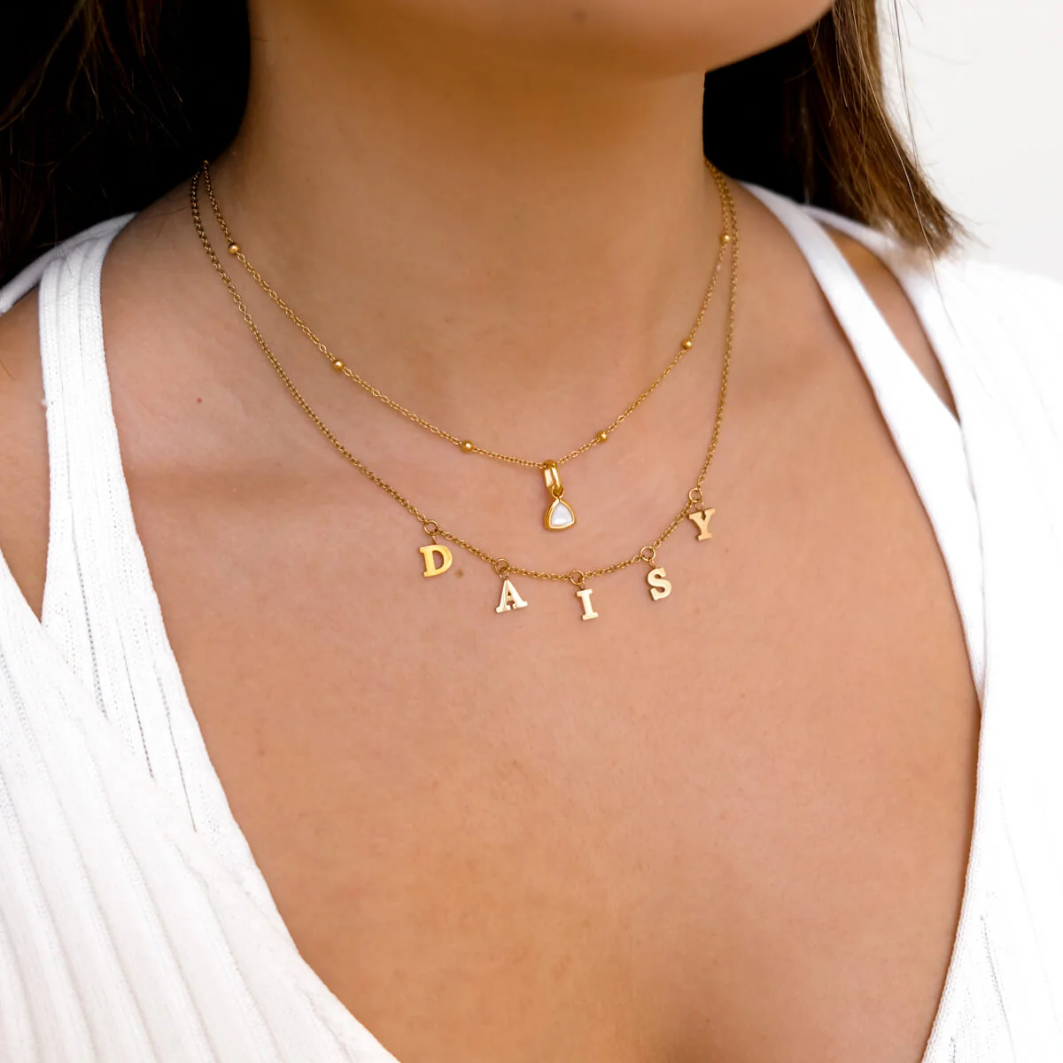 Mini Hanging Letter Name Necklace (Gold) - Image 3