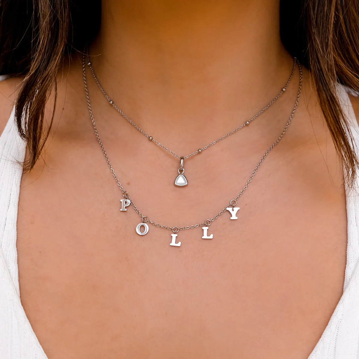 Mini Hanging Letter Name Necklace (Silver) - Image 3