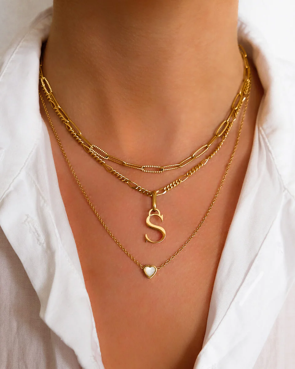 Mini Heart Birthstone & Initial Layered Set (Gold) - Image 3