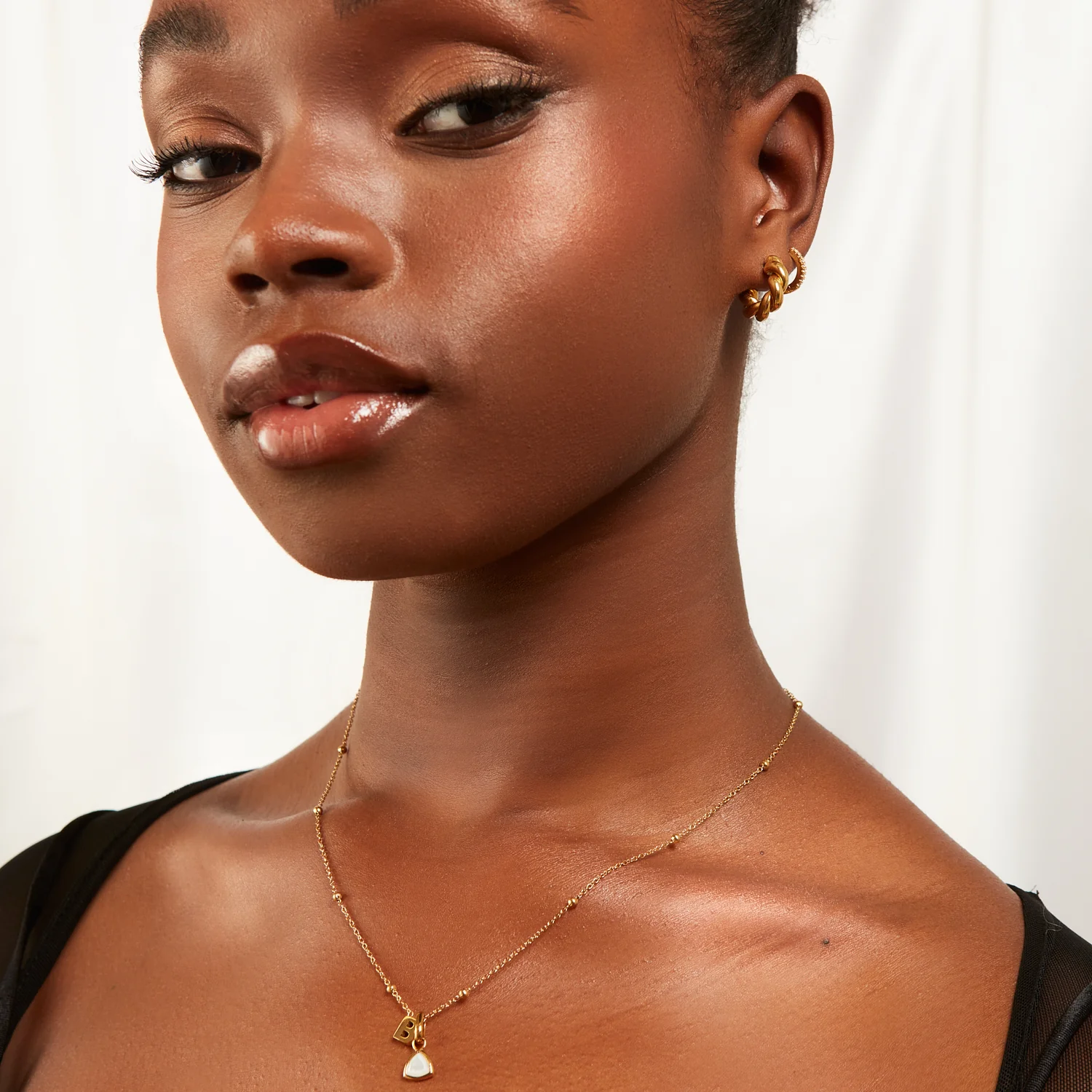 Mini Letter Sphere Chain Necklace (Gold) - Image 3