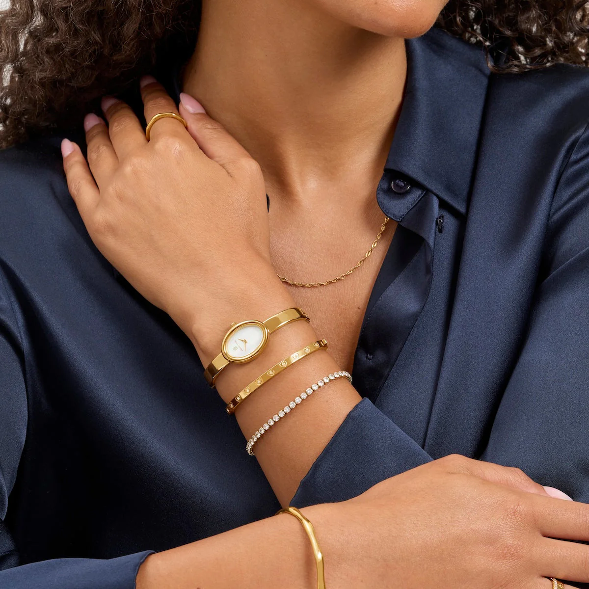 Monroe Bangle Watch & Crystal Bracelet Set (Gold) - Image 3