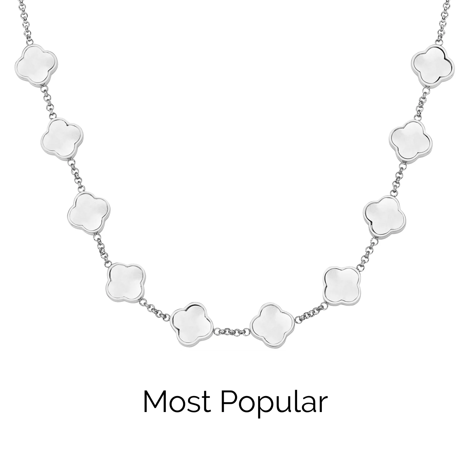 Pearl Clover Custom Name Necklace (Silver) - Image 24