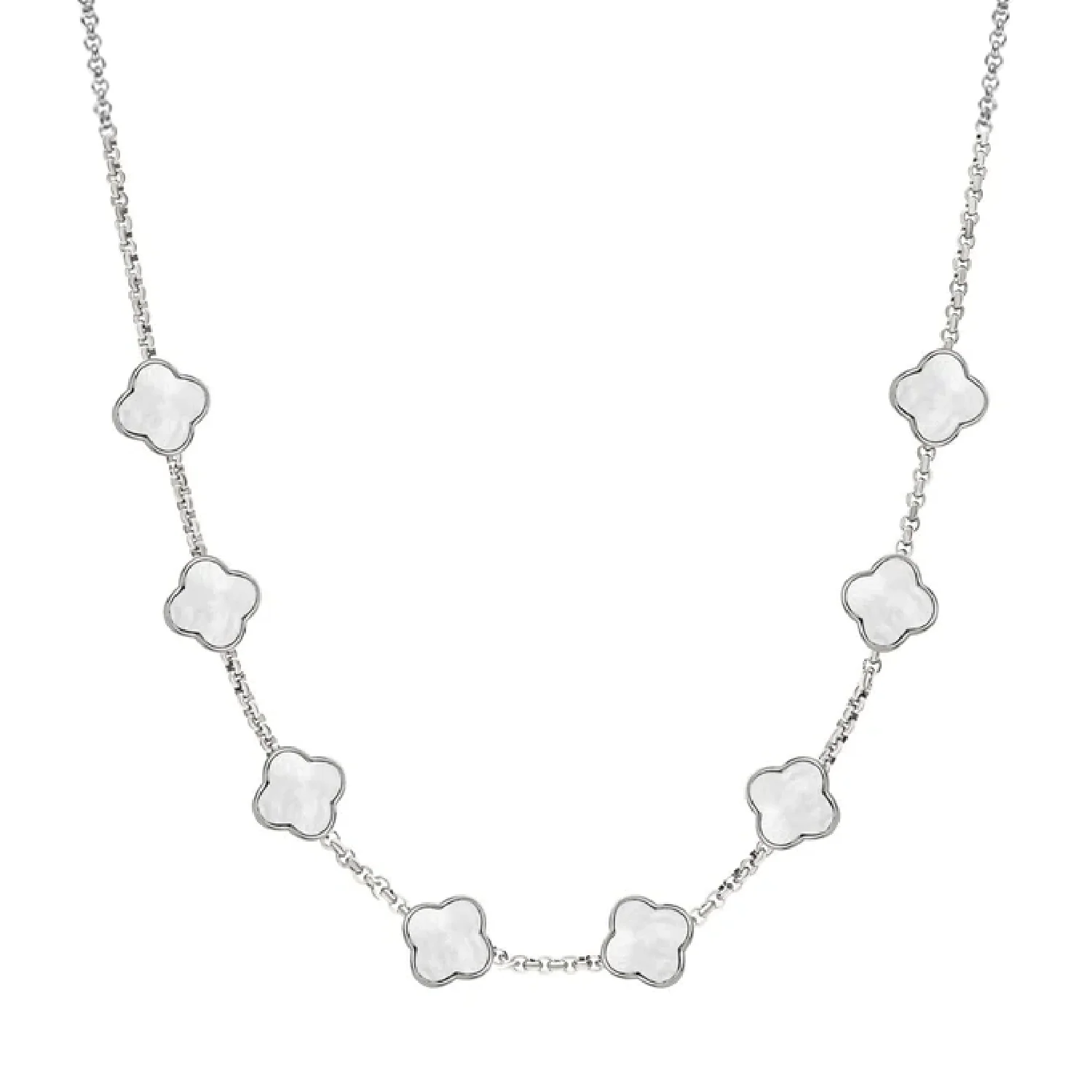 Pearl Clover Custom Name Necklace (Silver) - Image 32