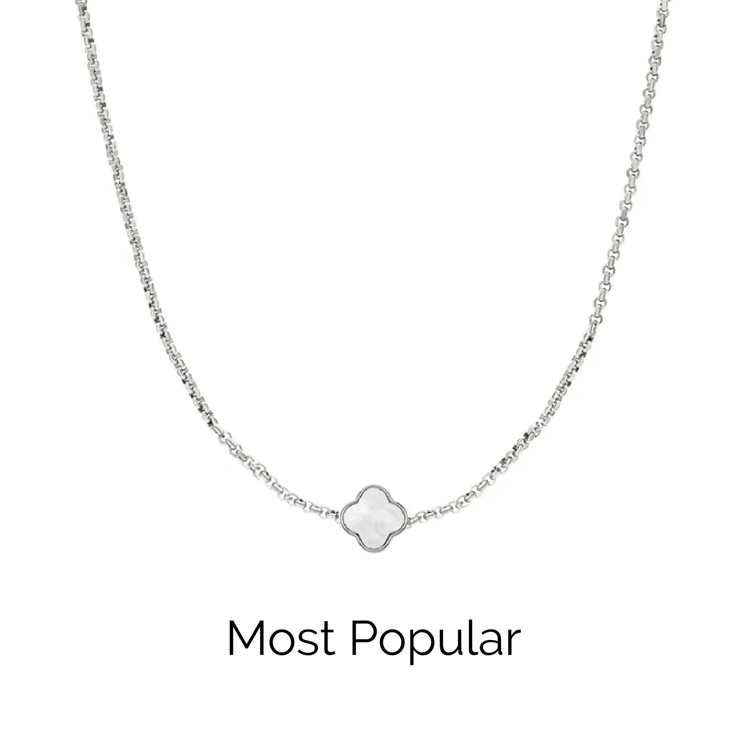 Pearl Clover Custom Name Necklace (Silver) - Image 38