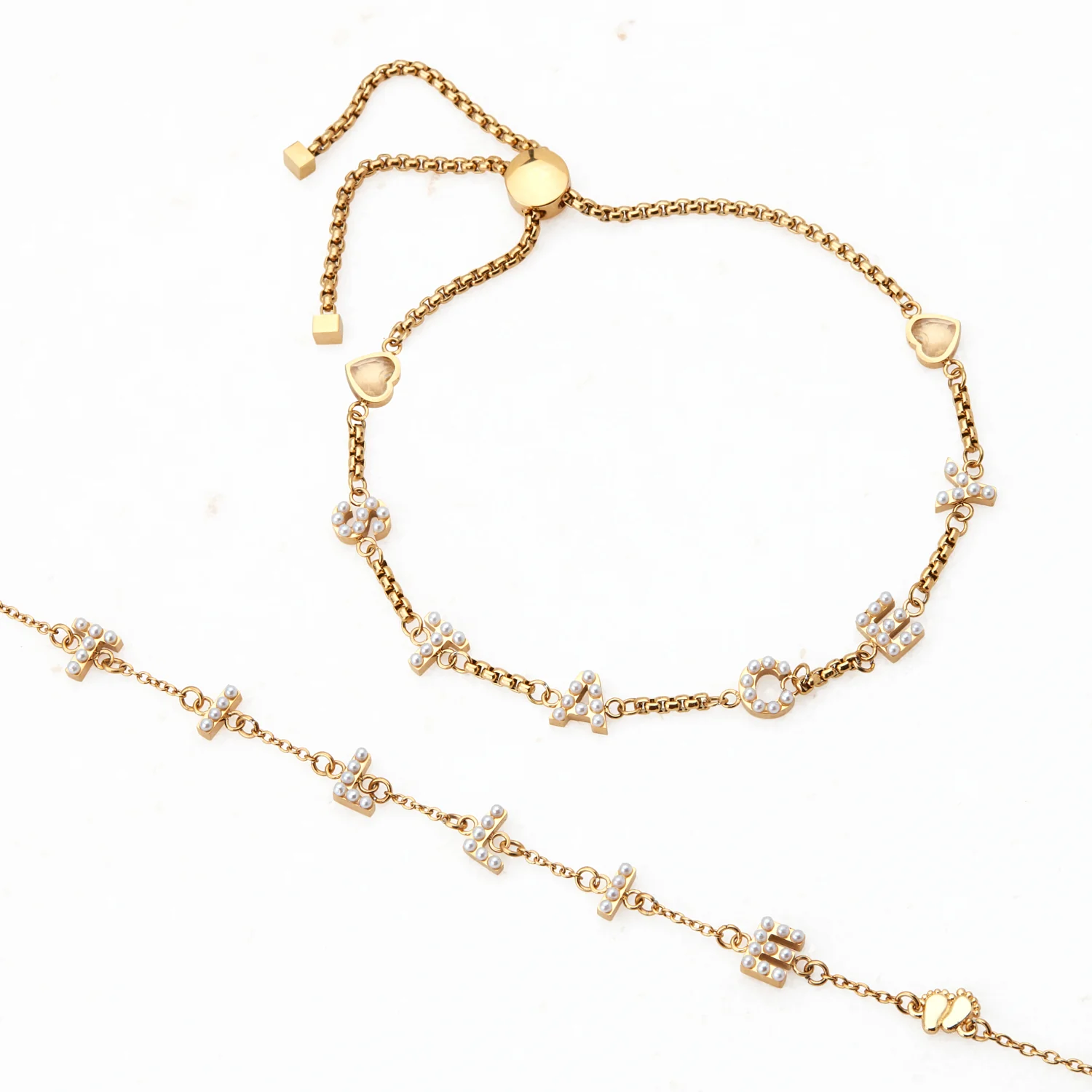 Pearl Custom Name Bracelet (Gold) - Image 4