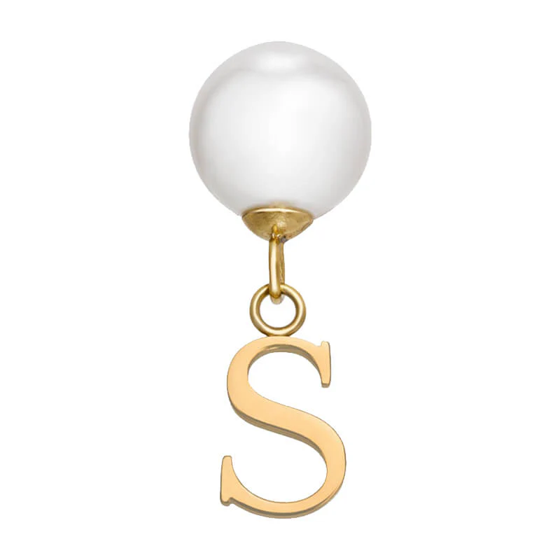 Pearl Initial Drop Earrings (Gold) - Image 26