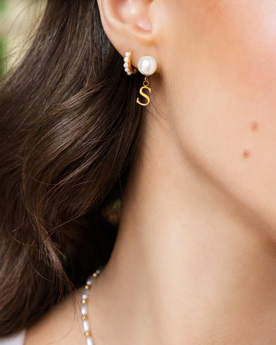 Pearl Initial Drop Earrings (Gold) - Image 4