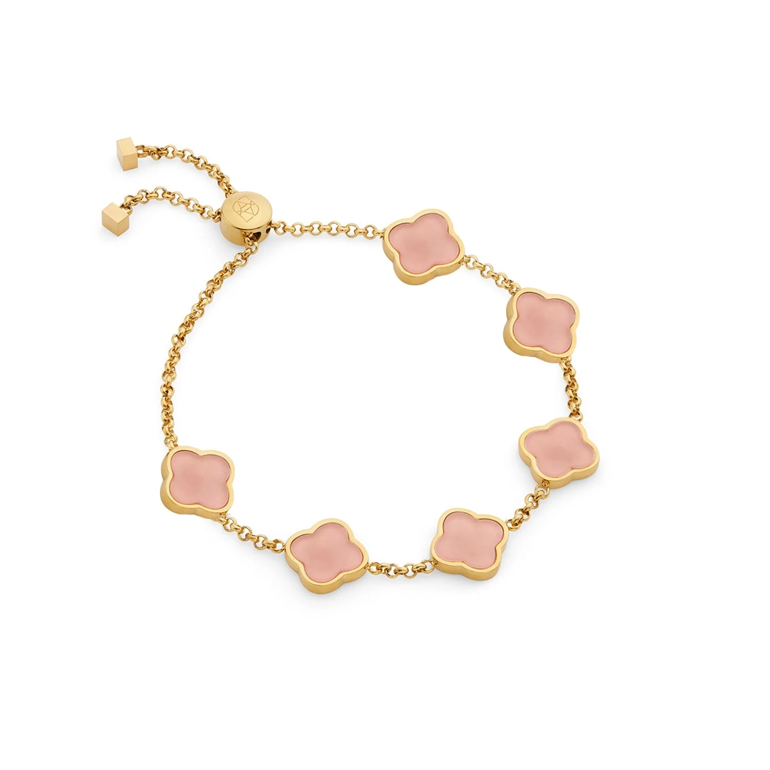 Rose Quartz Clover Custom Name Bracelet (Gold) - Image 13