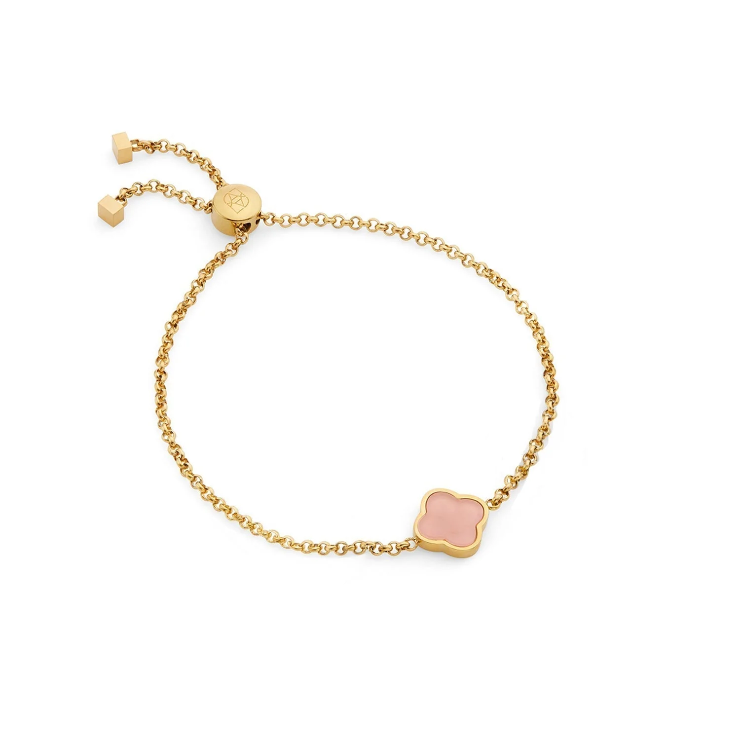 Rose Quartz Clover Custom Name Bracelet (Gold) - Image 6
