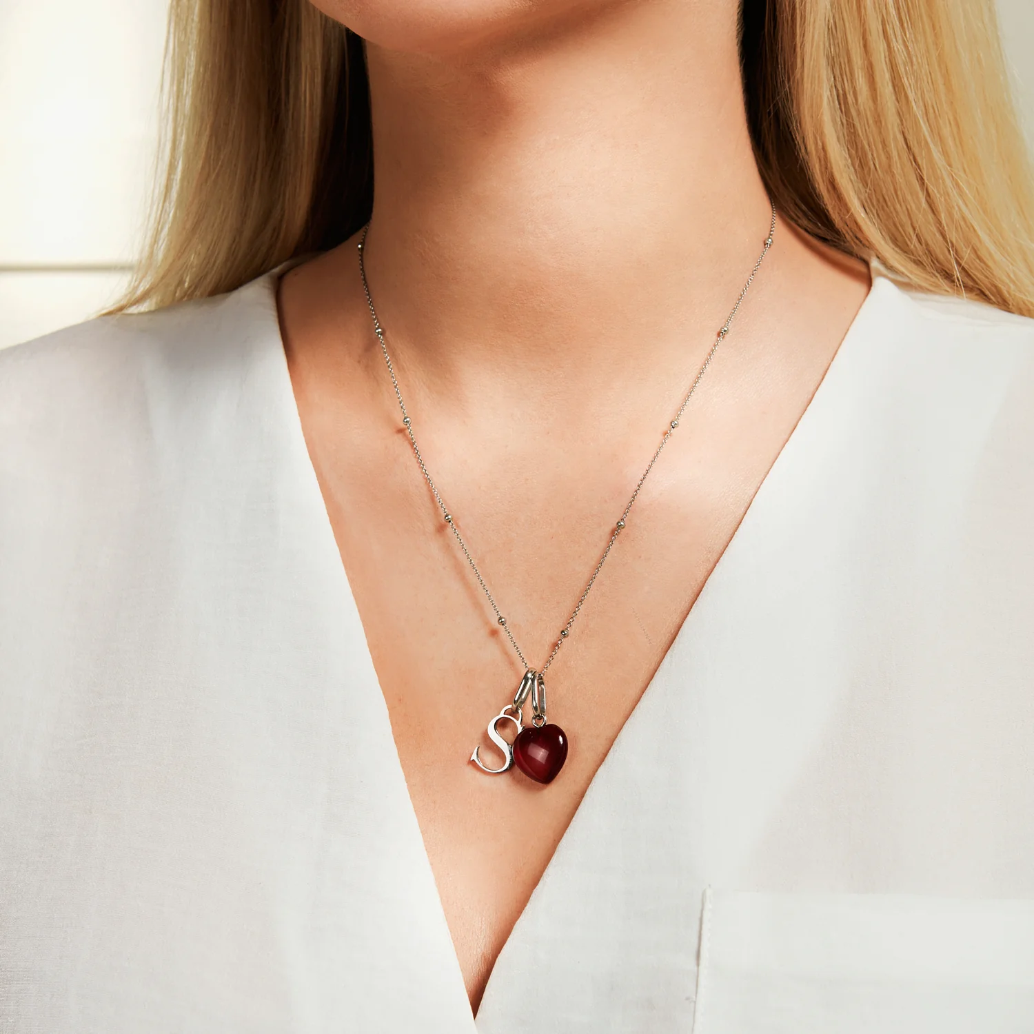 Personalized Initial & Birthstone Necklace (Silver) - Image 6