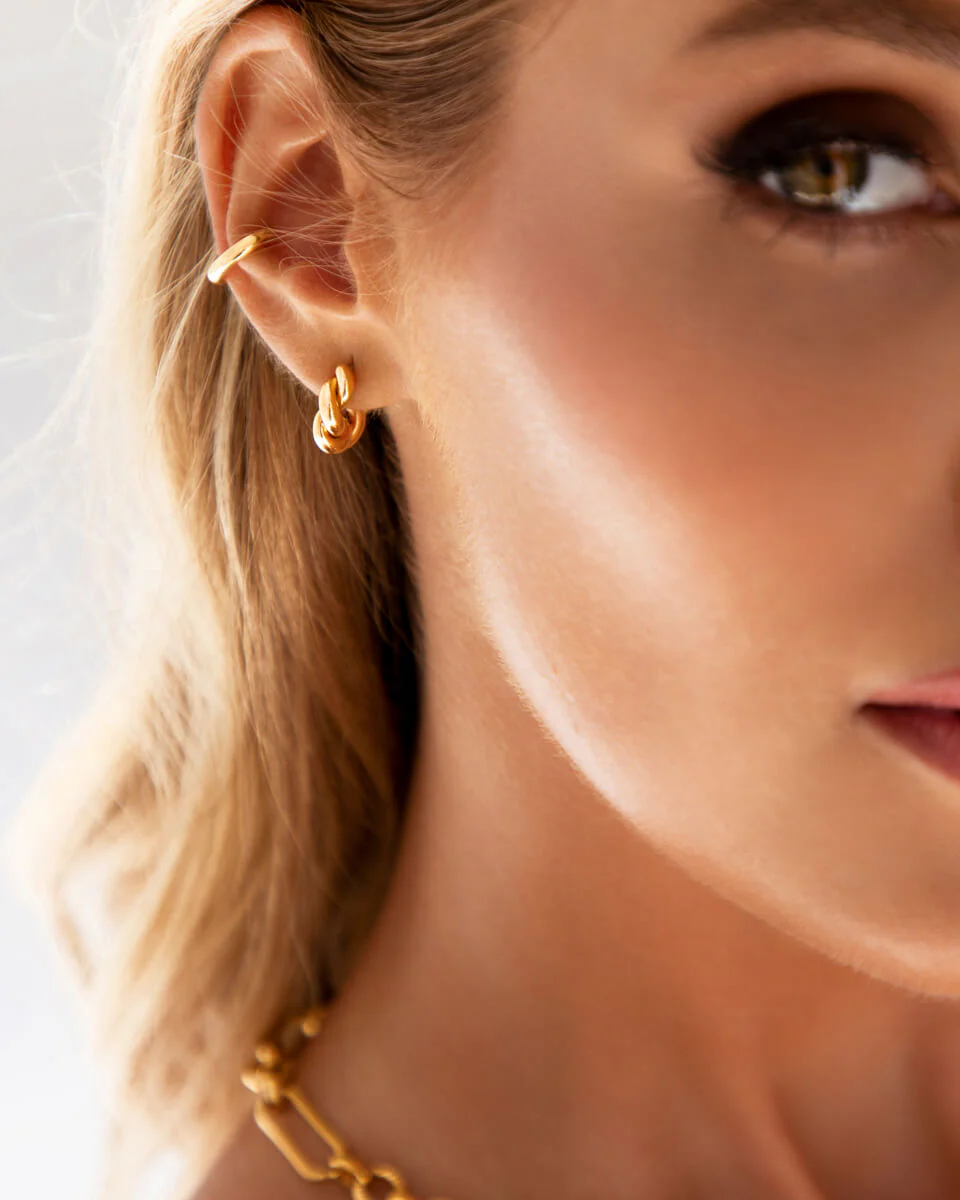 Twisted Huggie Hoop Earrings (Gold) - Image 4