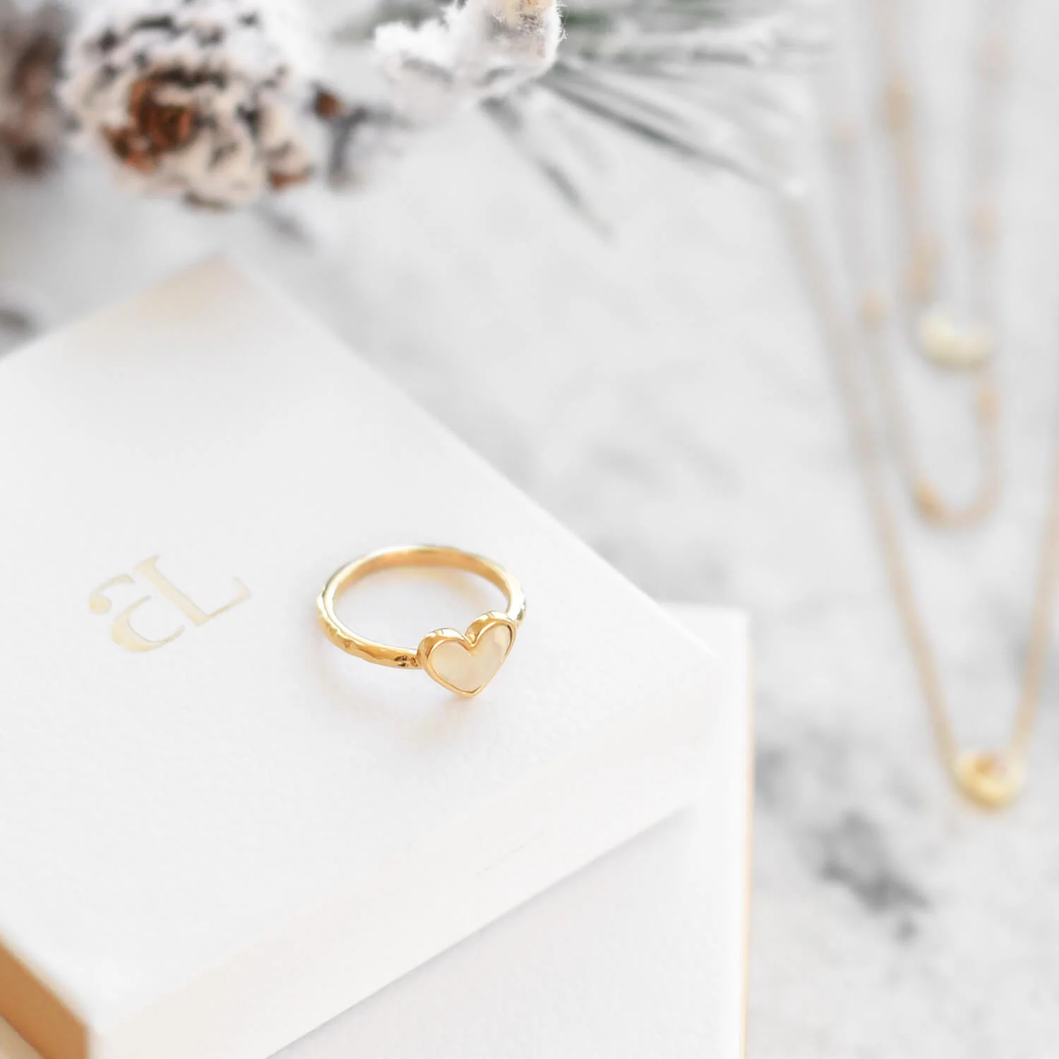 White Quartz Heart Ring (Gold) - Image 6